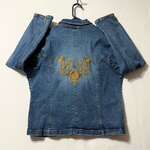 Faded‎ Glory Classic Blue Denim Embroidered Jean Jacket Missy 16